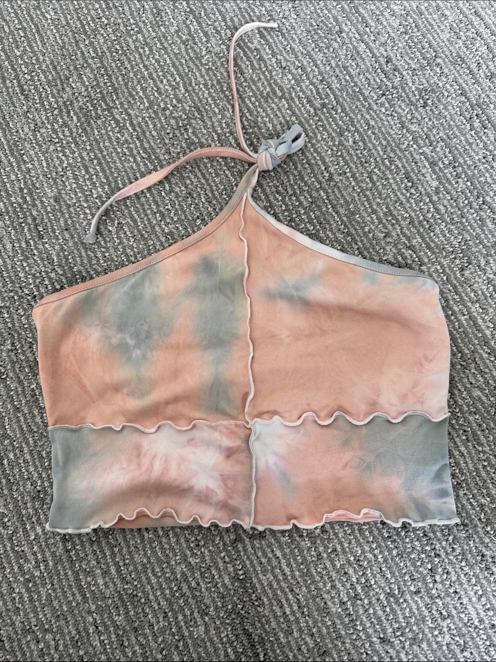Tie-Dye Halter Crop Top in Peach & Slate